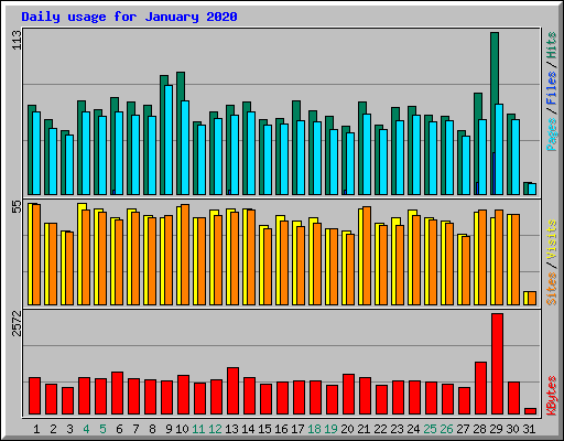 Daily usage for January 2020